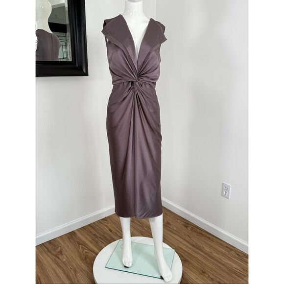 NWT Prabal Gurung Womens Lily Twist Front Sleeveless Midi Dress Mink Size 8 - Picture 5 of 11